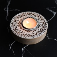 Rangoli Wooden T- Light Holder Set with 6 Soy..